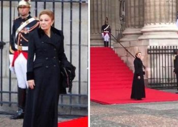 Shahbanou Farah Pahlavi attending the funeral of former French President Jacques Chirac